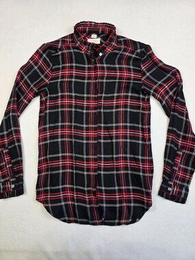 Ann Taylor Loft The Softened XS Black & Red Tartan Plaid Long Sleeve Shirt